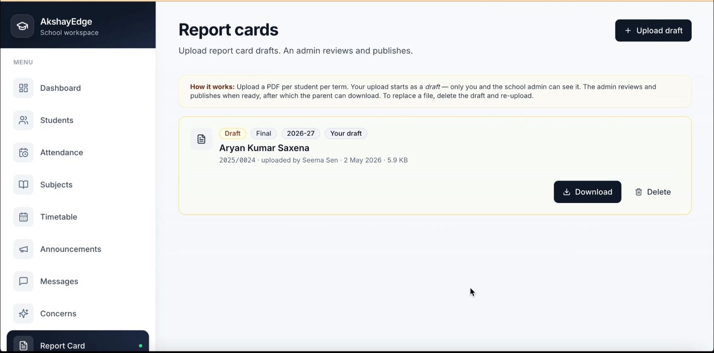 Report cards admin